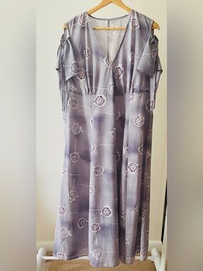 Women’s Purple Floral Formal V-Neck Open Shoulder Maxi Dress XXL 2X Custom Made